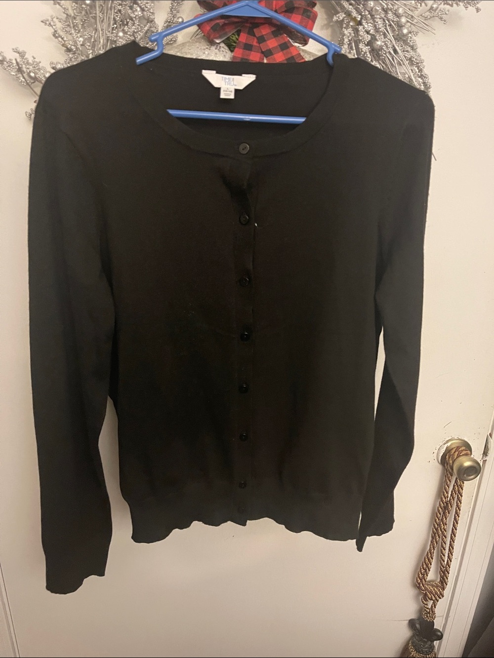 Black Button-Front Crewneck Cardigan